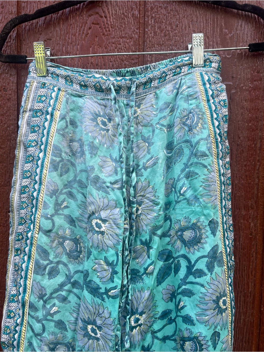 Clara The Label Fawn Pants Blue Bonnet Floral Wide Leg Boho Drawstring Small - Picture 5 of 7